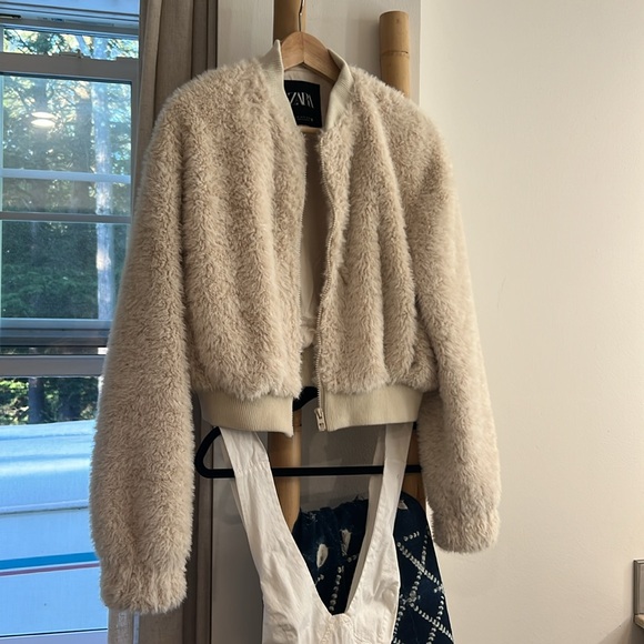 Zara faux shearling bomber pink/cream size s - Picture 6 of 7